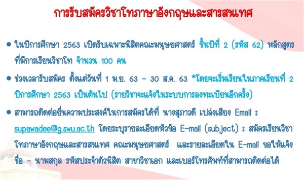 วิชาโทภาษาอังกฤษและสารสนเทศ คณะมนุษยศาสตร์